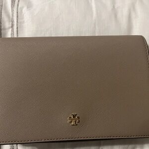 Tory Burch Taupe Crossbody Bag with Gold Logo